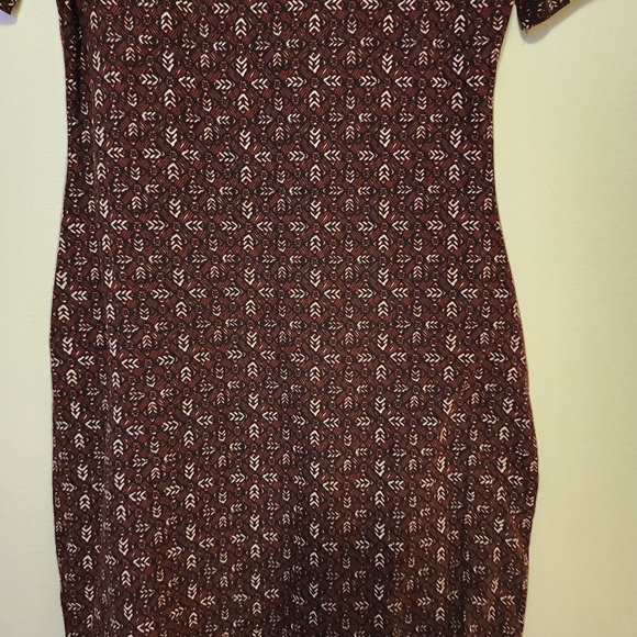 MUDD Maroon Burgandy Brown Black Cream Pattern Form Fitted Bodycon Dress Medium - Picture 5 of 14
